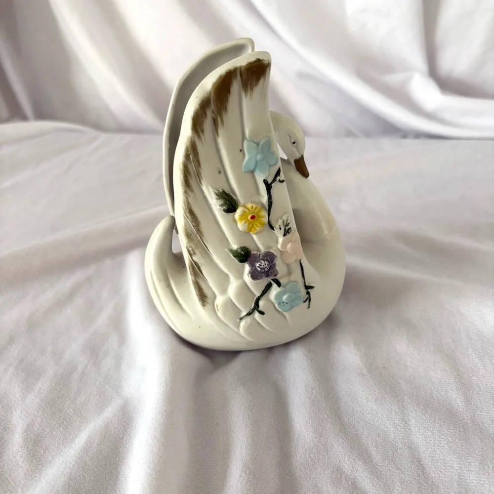 Vintage ceramic swan vase planter regency home decor figurine midcentury